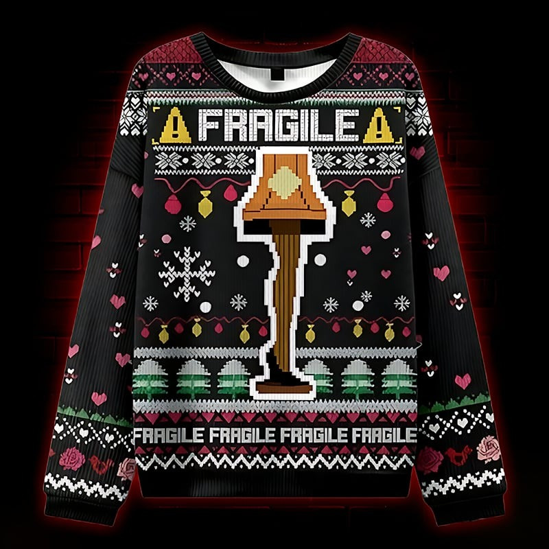 Fragile Warning Ugly Christmas Sweater Funny Apparel Xmas Holiday Gifts For Her