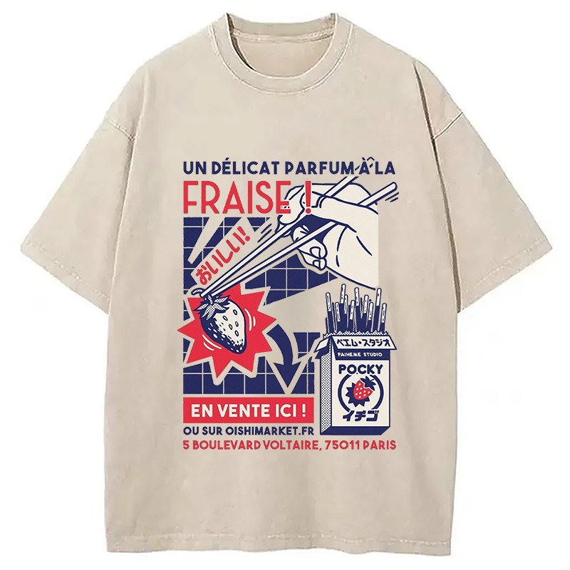 Fraise Pocky Oishi Market Washed T-Shirt Funny Graphic Gift For Friends Gifts For Him