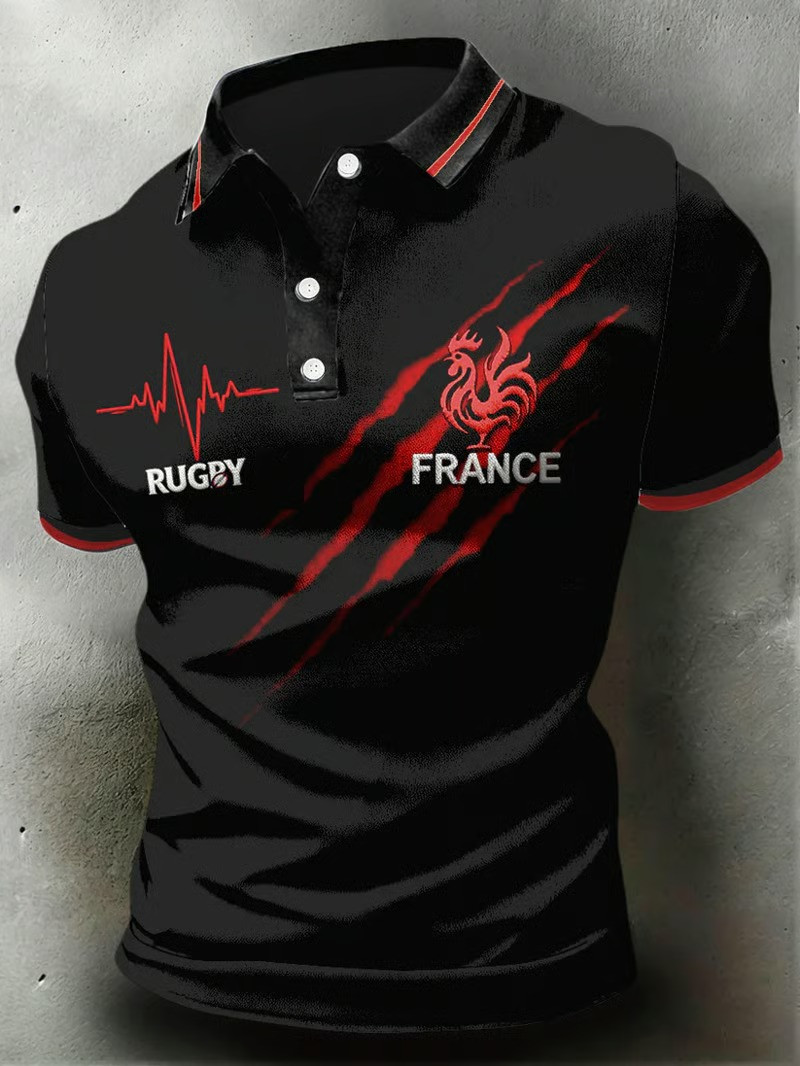 France Rugby Heartbeat Rooster Polo Shirt Les Bleus Fan Gear Trending Merch Best Gift For Rugby Fans