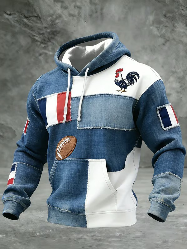 France Rugby Rooster Patchwork Hoodie Les Bleus Fan Gear Trending Merch Best Gift For Rugby Fans