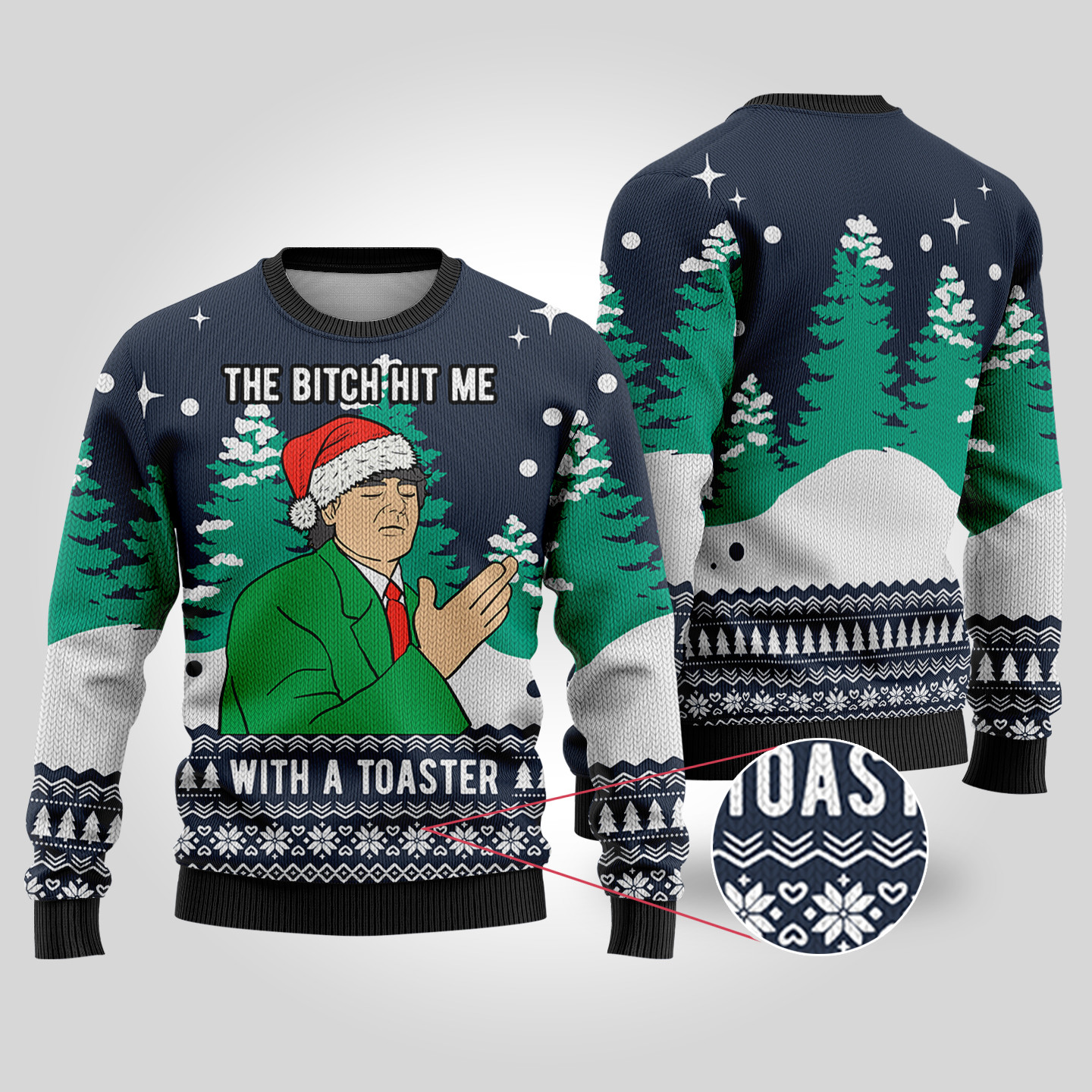 Frank Cross Scrooged Ugly Christmas Sweater Navy Funny Xmas Sweater for Ugly Sweater Parties
