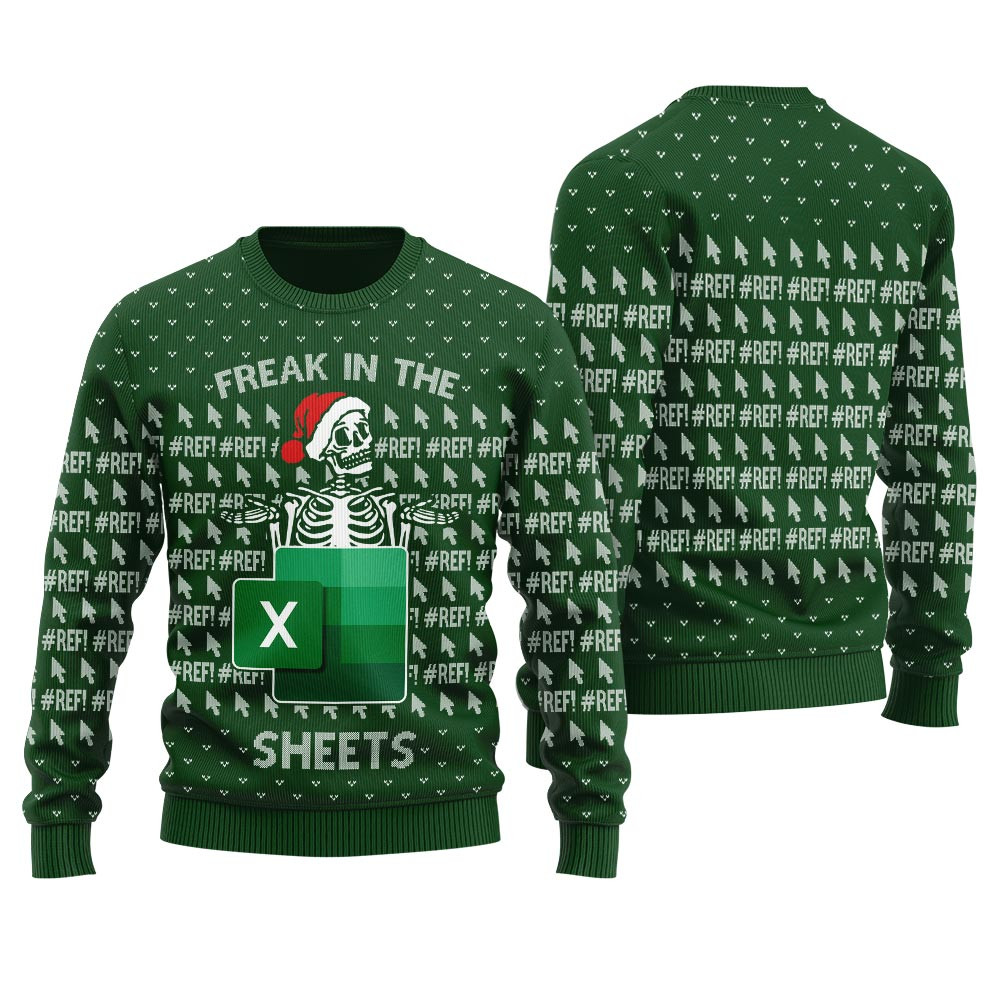 Freak In The Sheets Santa Skull Ugly Christmas Sweater Classic Holiday Sweater for Festive Looks