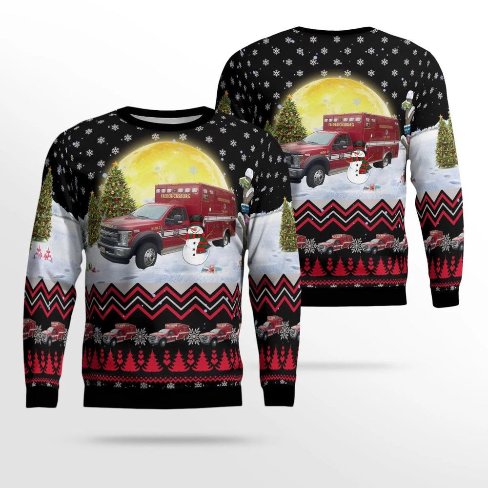 Fredericksburg Fire Department Medic 2 AOP Ugly Sweater Xmas Unisex Sweater Christmas Gifts For Men Women