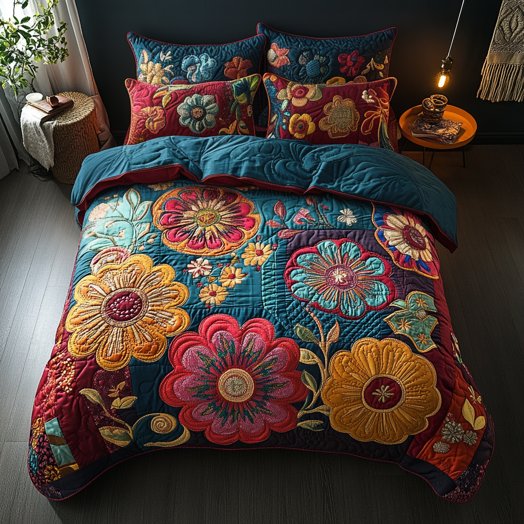 Free-Flowing Dreams Quilted Bedding Set Xmas Holiday Duvet Cover Set Hippy Christmas Gifts