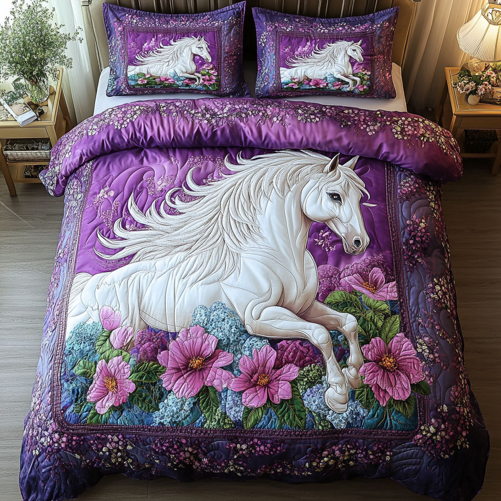 Free Horse Quilted Bedding Set Cozy Bedroom Decor Gifts For Horsey Ladies