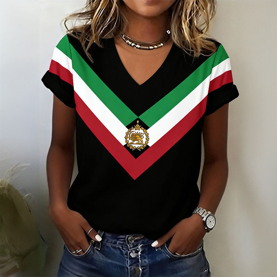 Free Iran Lion And Sun Graphic V-Neck Shirt Free Iran Shirt 2026 Best Present For Supporters