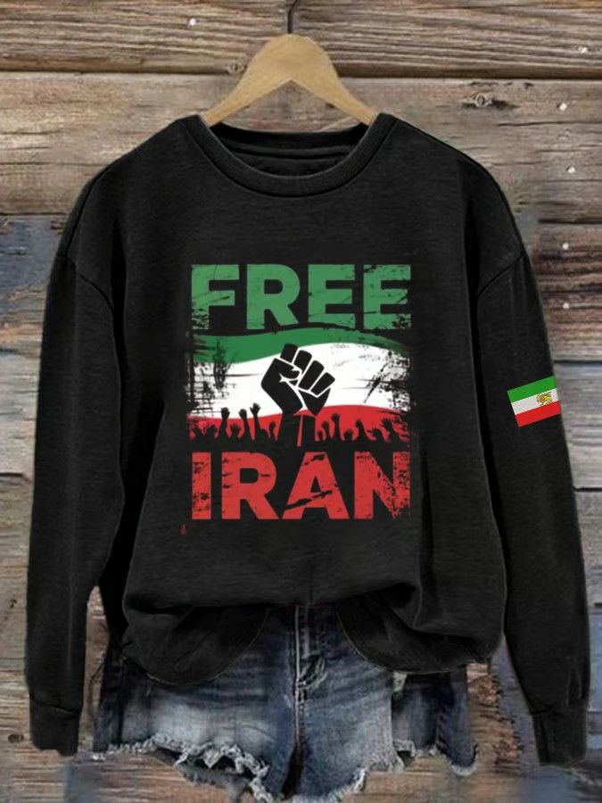 Free Iran Protest Sweatshirt Iranian Freedom Fist Flag Crewneck Iran Solidarity Clothing Gift For Activists