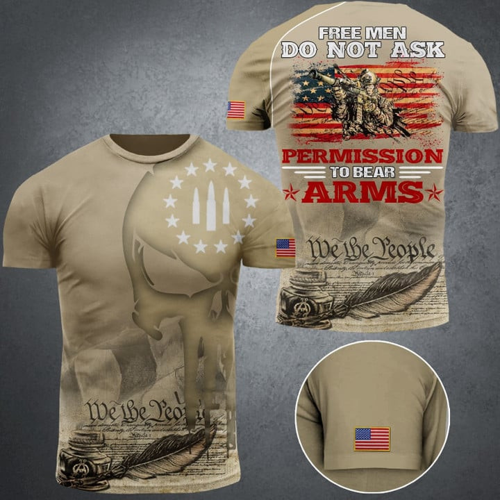 Free Men Do Not Ask Permission To Bear Arms T-Shirt Proud Veteran Tees Gift Ideas For Brother