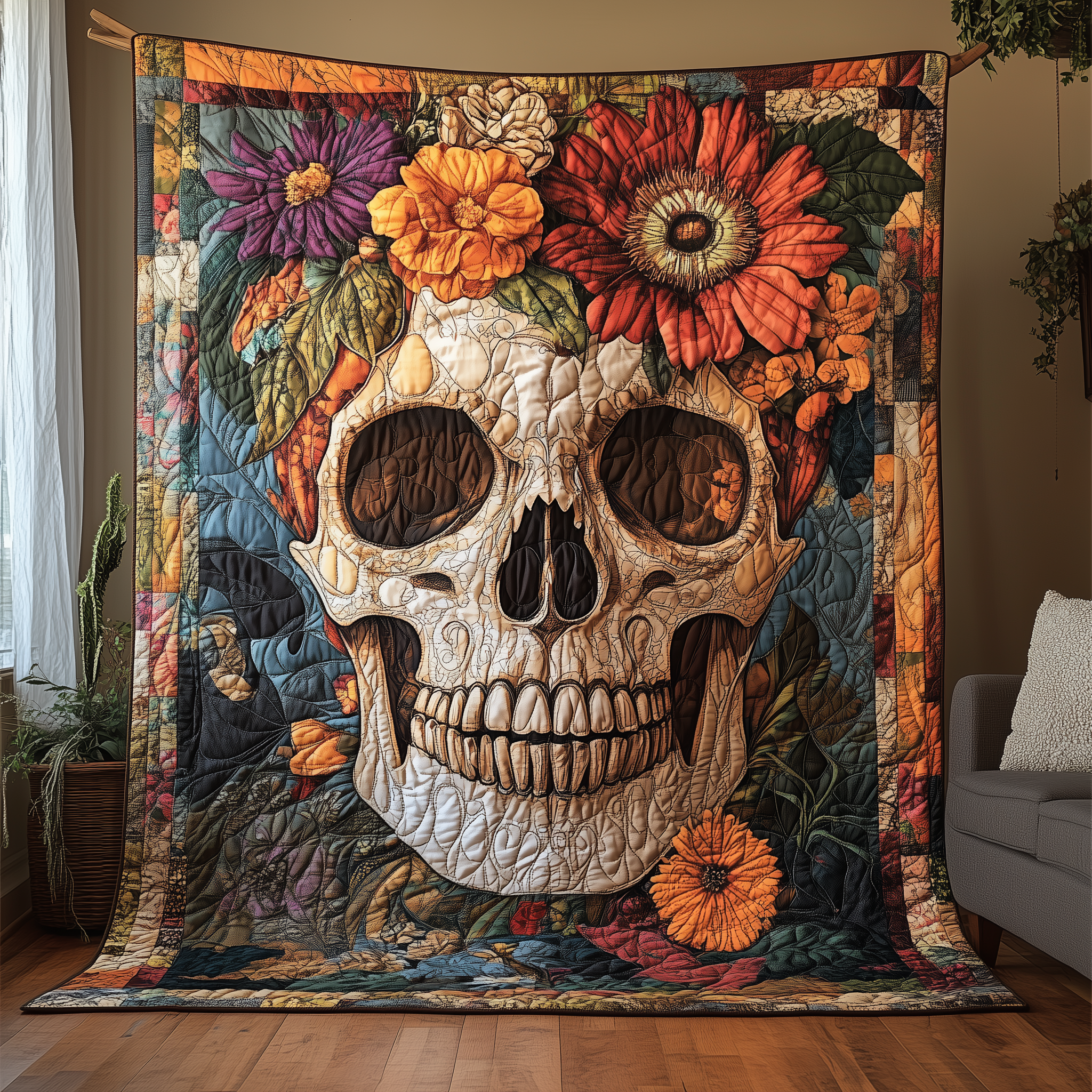 Free Mind Skull Quilted Blanket Christmas Throw Blanket Grandparent Christmas Gifts
