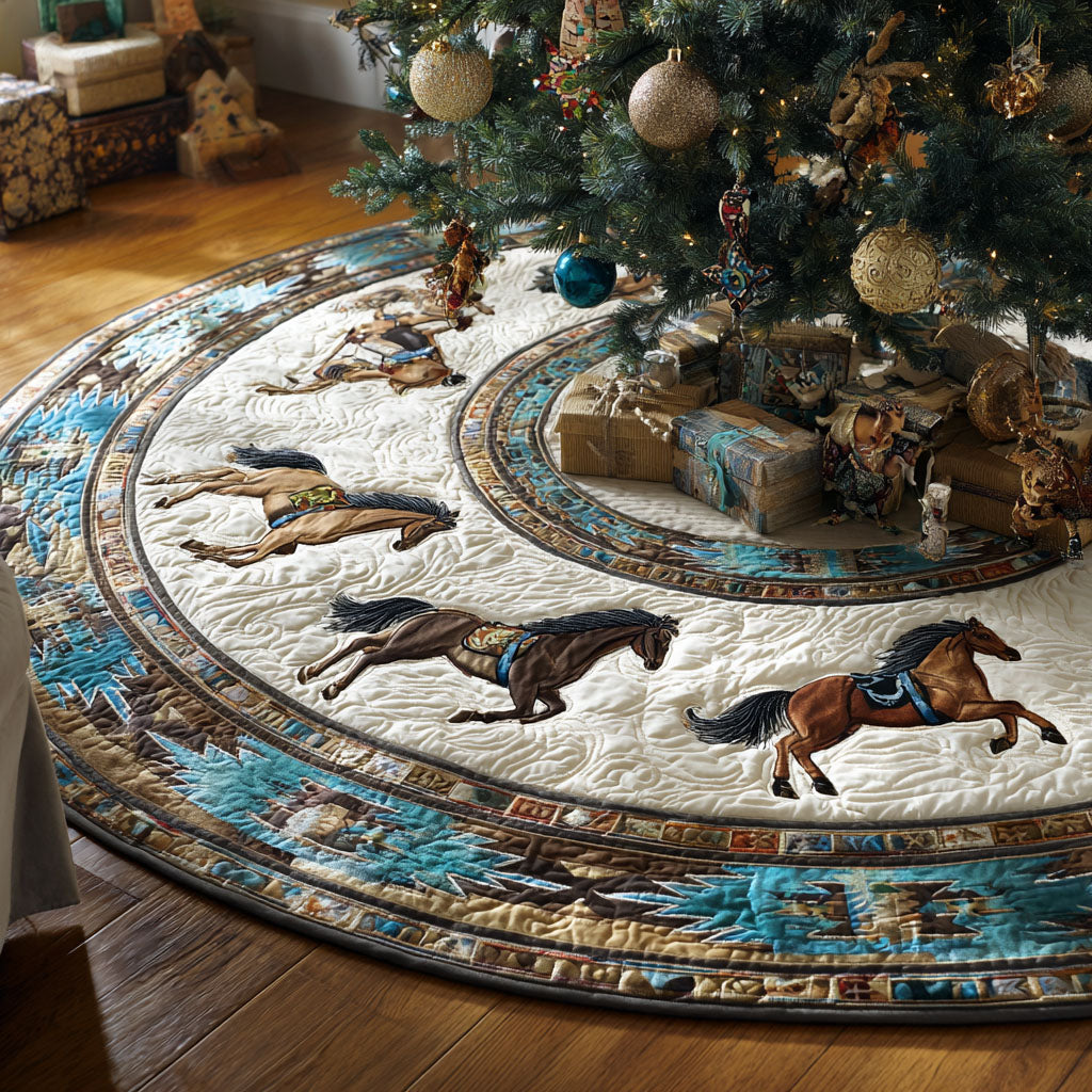 Free Range Spirit Christmas Quilted Tree Skirt Holiday Home Decor Best Christmas Gifts For Horse Lovers