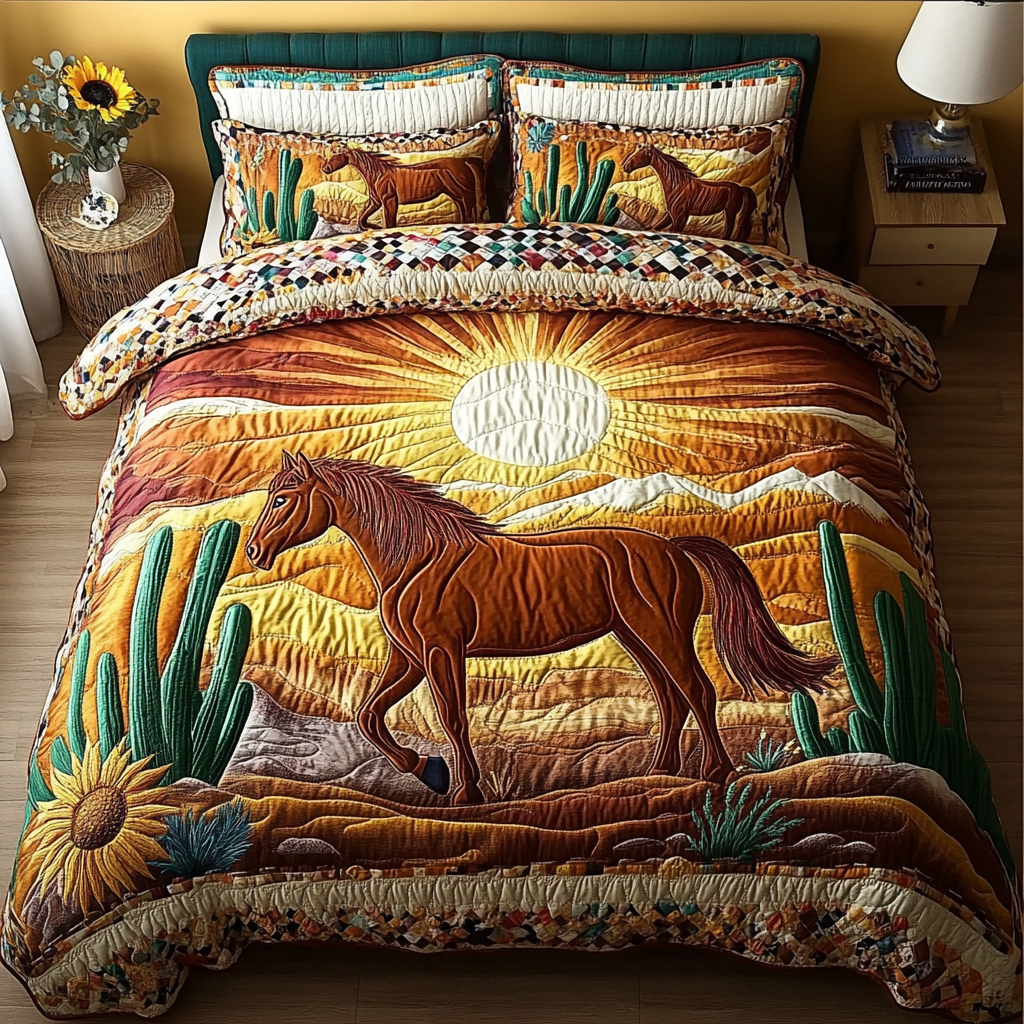 Free Roamer Quilted Bedding Set Holiday Duvet Cover Set Gift For Horse Lover Woman