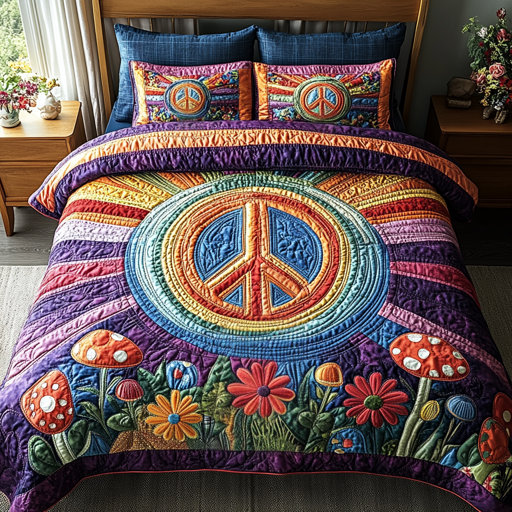 Free Spirit Quilted Bedding Set Best Bed Sheet Set Unique Gifts For Hippies