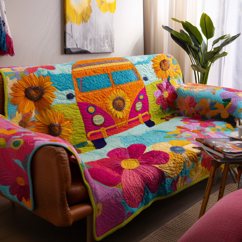 Free Wheels Quilted Sofa Cover Living Room Decor Hippie Christmas Gifts