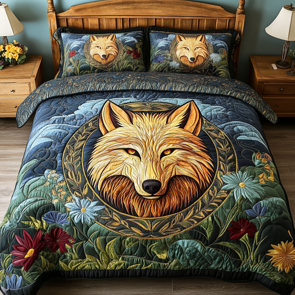 Free Wolf Quilted Bedding Set Best Christmas Duvet Cover Set Wolf Gifts For Girls