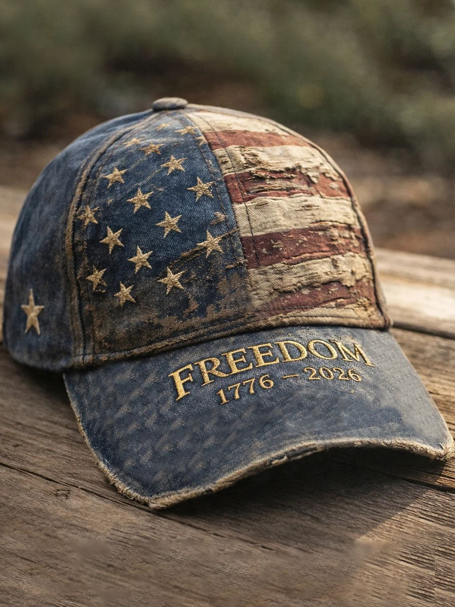 Freedom 1776 2026 250th Anniversary Vintage American Flag Distressed Baseball Hat Cap Gift
