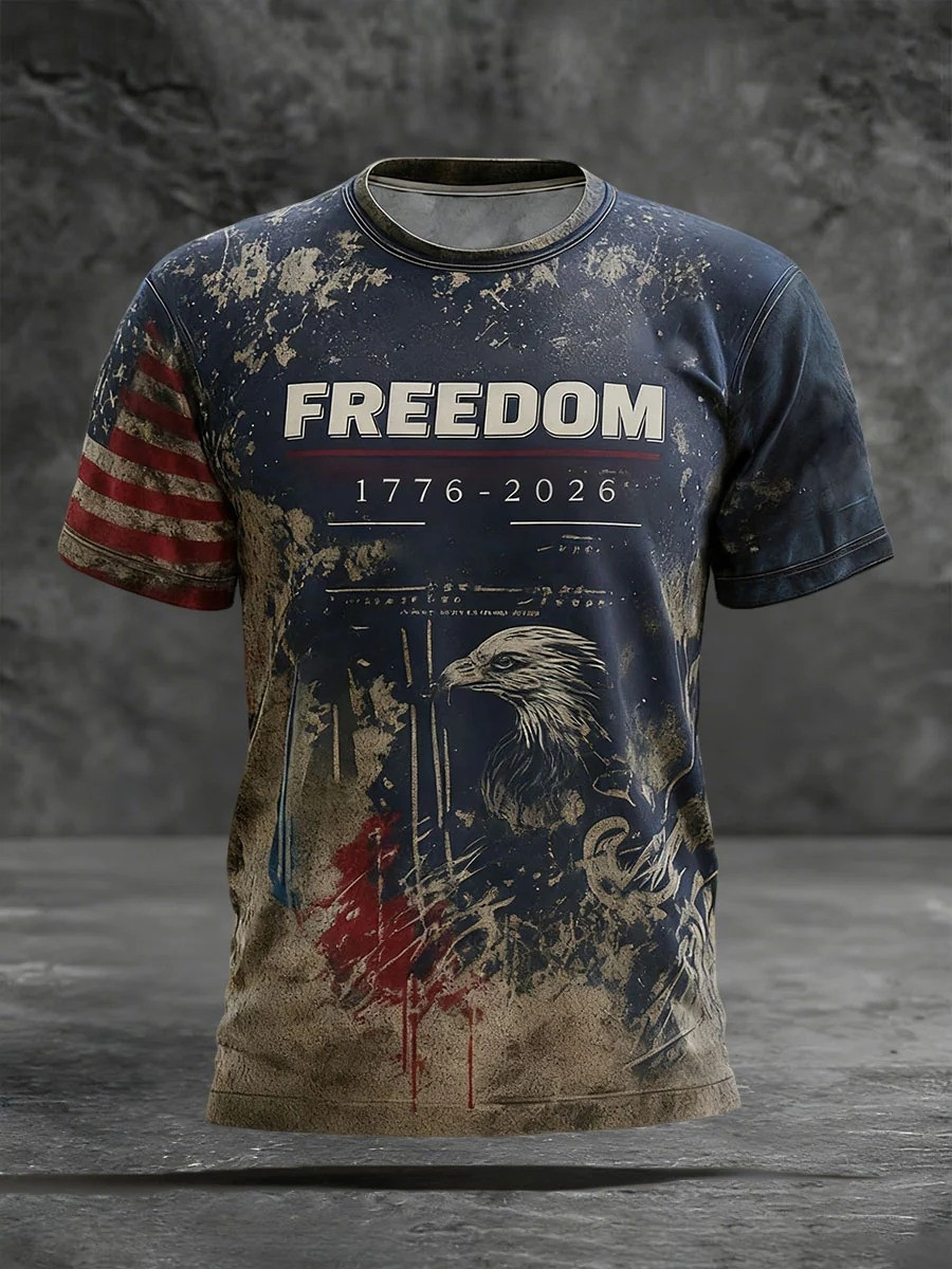 Freedom 1776 2026 Eagle Graphic Tees Men Patriotic T Shirt 250th Anniversary USA Gift
