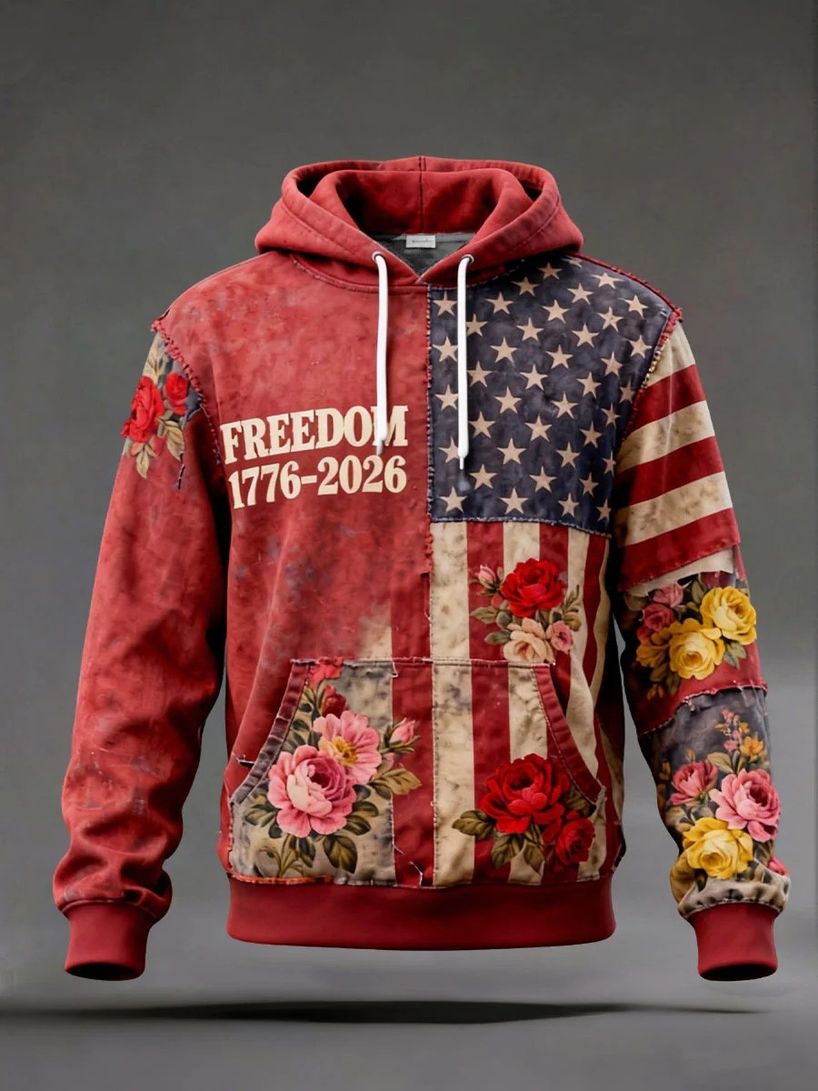 Freedom 1776 2026 Floral American Hoodie Patriotic Graphic Hoodies Women 250th Anniversary Gift