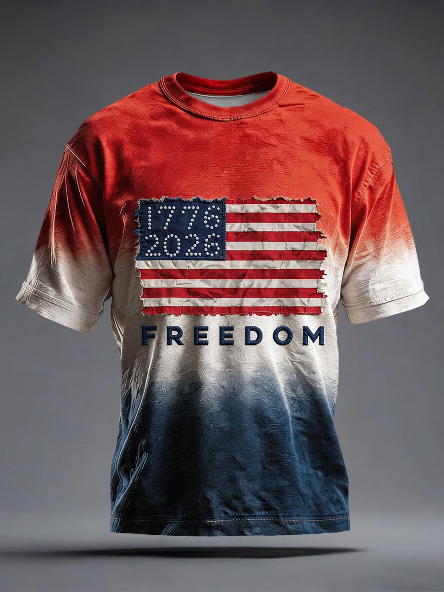 Freedom 1776 2026 Patchwork American Flag T Shirt Mens Graphic Tees 250th Anniversary Gift