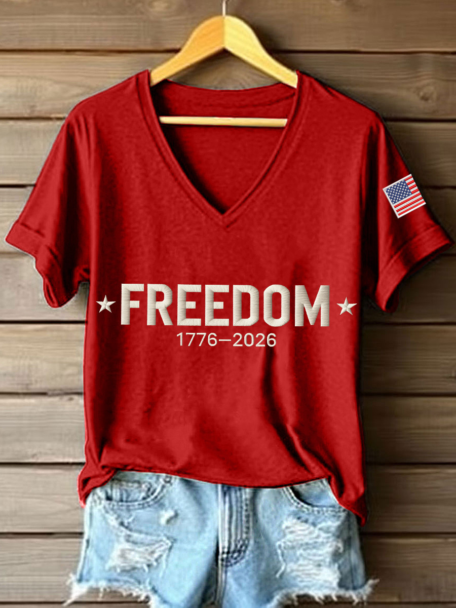 Freedom 1776 2026 V-Neck Shirt 250th Anniversary Of America Clothes Best Gift For Her