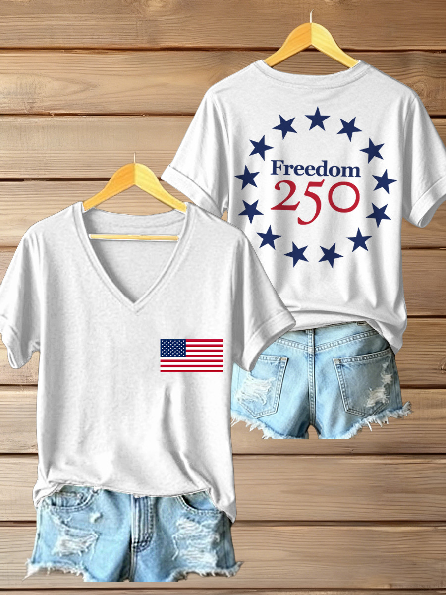 Freedom 250 Years V-Neck Shirt 250th Anniversary Of America Clothes Best Gift For Her