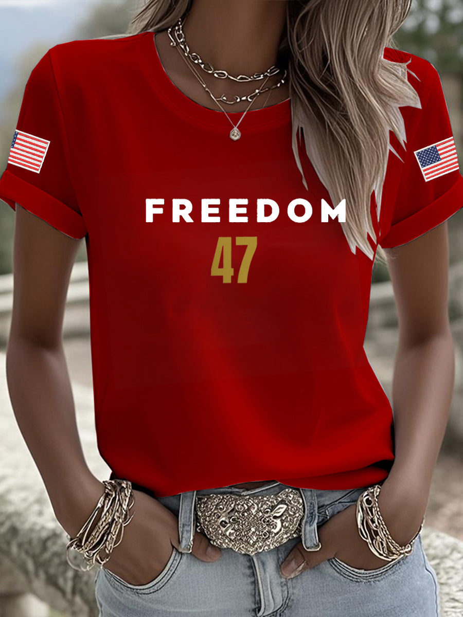 Freedom 47 Flag Short Sleeve T Shirt Red Charlie Kirk 77 Merch