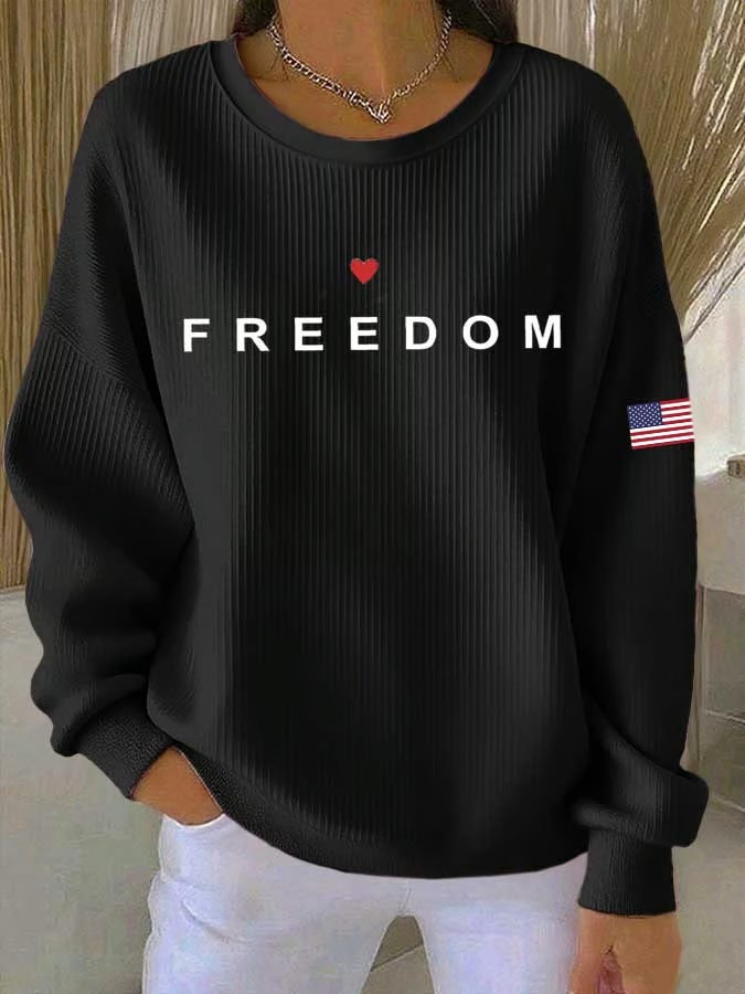 Freedom America Flag Women's Sweatshirt Patriotic Graphic Heart Present Ideas