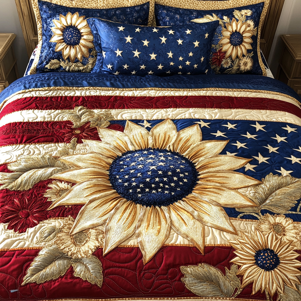 Freedom Bloom Quilted Bedding Set Best Bedspread Set Gifts For A Patriotic Person