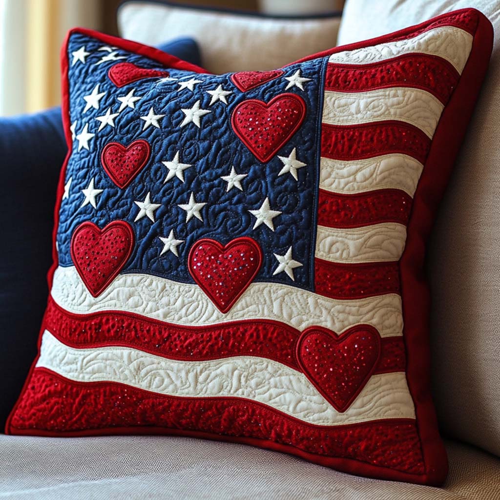 Freedom Bloom Quilted Pillow Case Holiday Pillow Covers Patriotic Gift Ideas