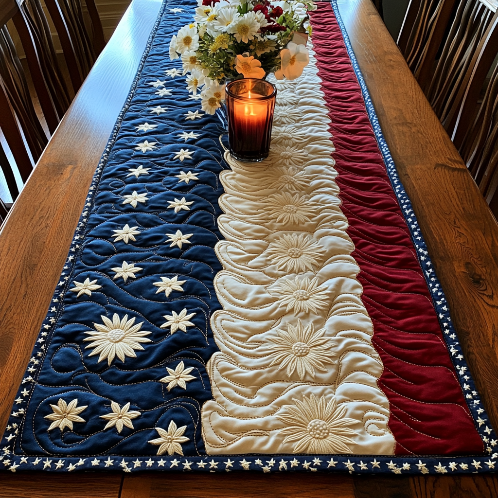 Freedom Bloom Quilted Table Runner Dining Room Decor Ideas Best Patriotic Gifts