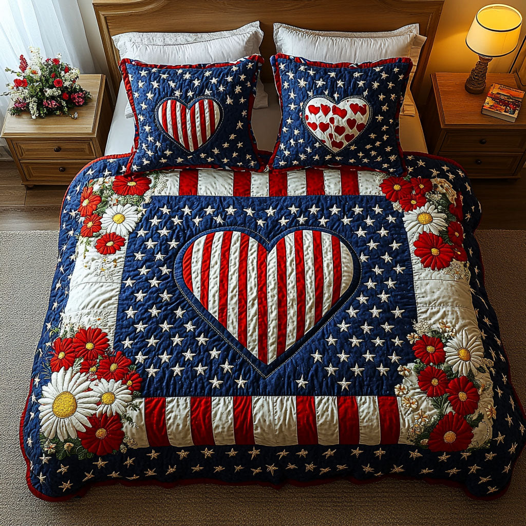 Freedom Bouquet Quilted Bedding Set Bedroom Decor Ideas Patriotic Gifts For Women