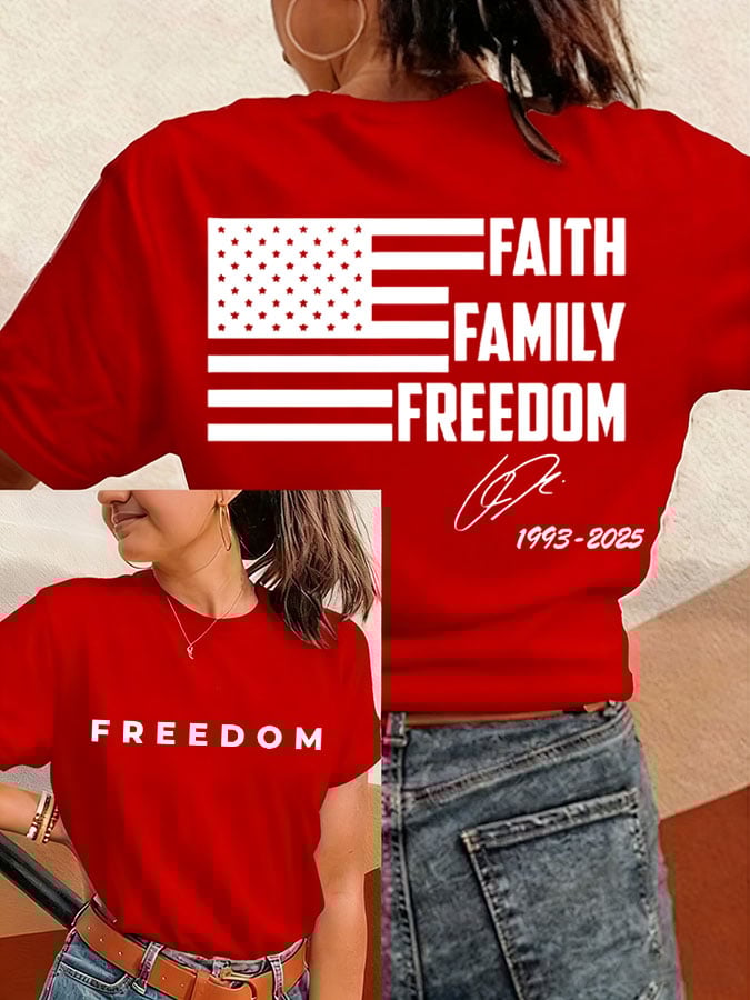 Freedom Chalrie Kirk T-Shirt American Flag Faith Family Freedom Clothing Gifts For Her