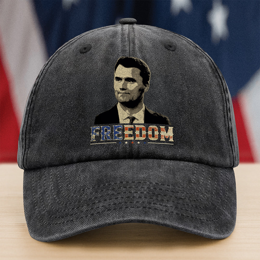 Freedom Charlie Kirk America Flag Washed Baseball Cap Gift for Son Patriot