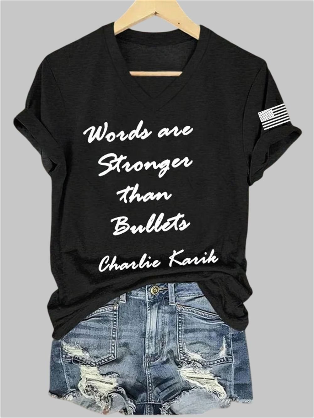 Freedom Charlie Kirk Merch V-neck Shirt Words Are Stronger Than Bullets Charlie Kirk Shirt