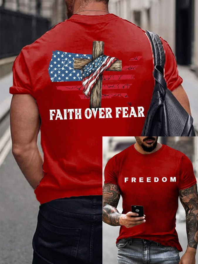 Freedom Charlie Kirk Red T-Shirt Faith Over Fear Merch Ideal Gifts For Men