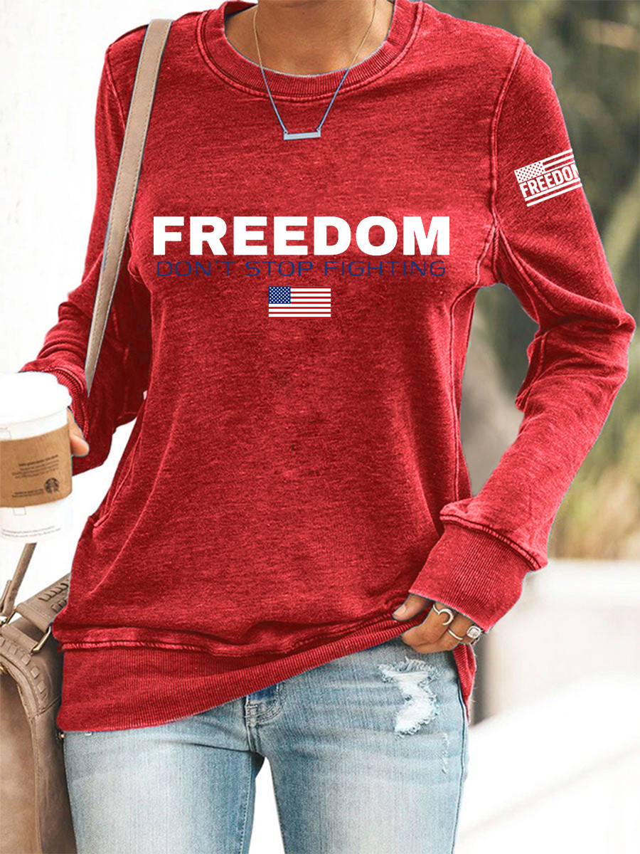 Freedom Charlie Kirk Sweatshirt Freedom Don't Stop Fighting Tribute Red Charlie Kirk Clothing
