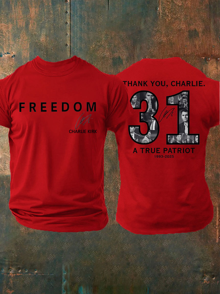 Freedom Charlie Kirk T-Shirt A True Patriot Signed Tribute Red Charlie Kirk Apparel