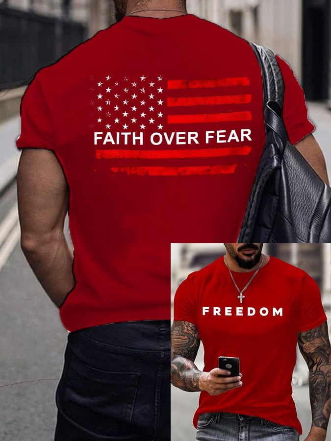 Freedom Charlie Kirk T-Shirt Faith Over Fear American Flag Merch Gifts For Him