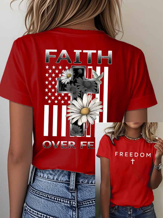 Freedom Charlie Kirk T-Shirt Faith Over Fear Daisy Apparel Gifts For Her