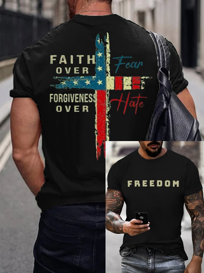 Freedom Charlie Kirk T-Shirt Faith Over Freedom Forgiveness Over Hate Apparel Gifts For Men