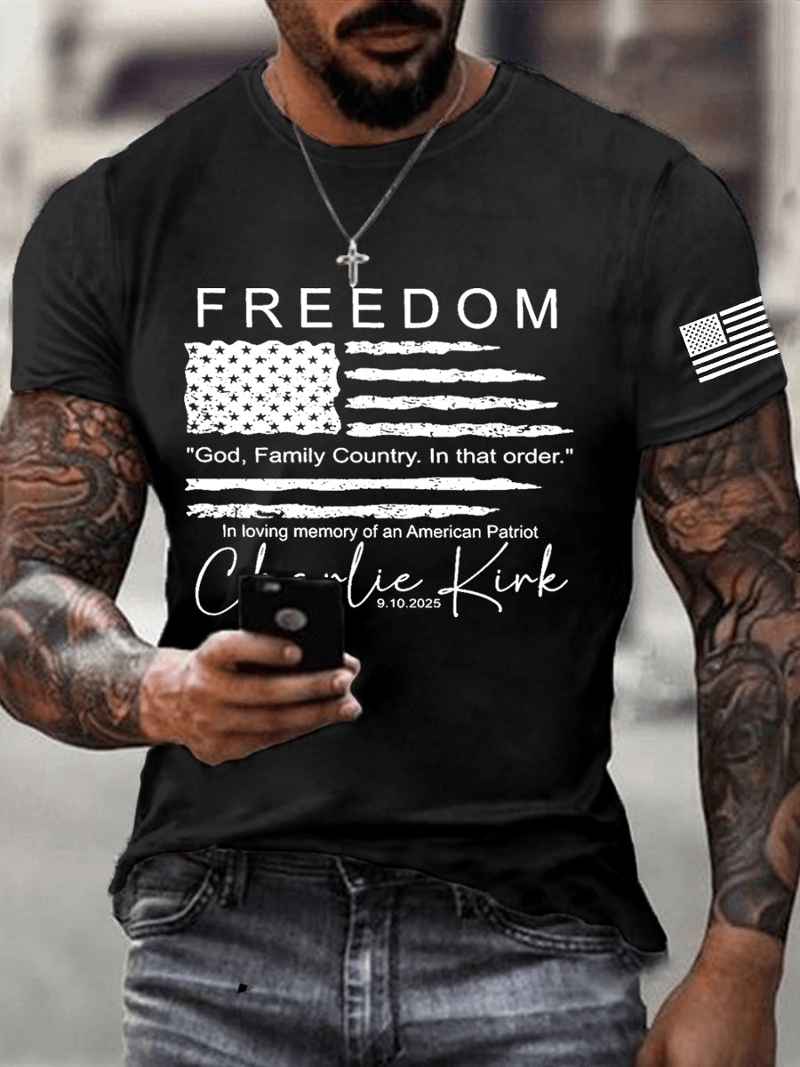 Freedom Charlie Kirk USA Flag Tee God Family In That Order Shirt Turning Point Merchandise Shirt Gift for Dad