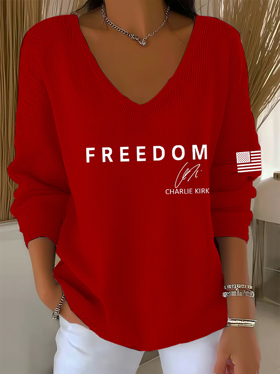 Freedom Charlie Kirk V-neck Long Sleeve Freedom 47 Memorial Live Free Charlie Kirk Shirt