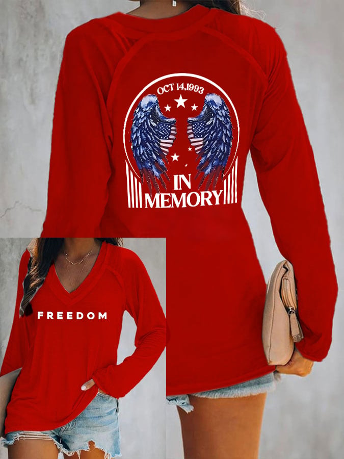 Freedom Charlie Kirk V-Neck Long Sleeve Shirt In Memory Oct 14 1993 Merch Gifts For Her