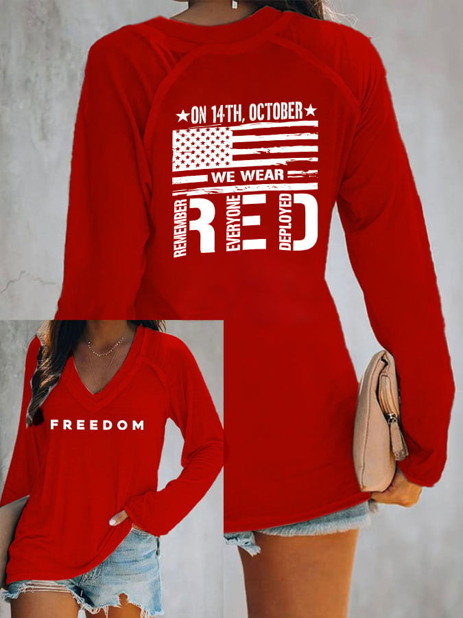Freedom Charlie Kirk V-Neck Long Sleeve Shirt On 14Th October We Wear Red Apparel Unique Gifts