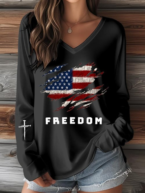 Freedom Charlie Kirk V-Neck Long Sleeve Shirt Rest In Peace RIP Charlie Kirk Merch Gifts