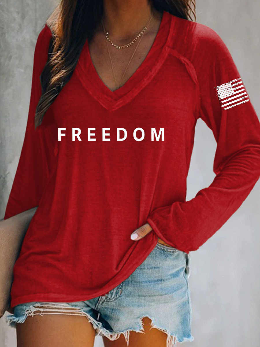 Freedom Charlie Kirk V-neck Long Sleeve USA Flag Thank You Charlie A True Patriot Shirt