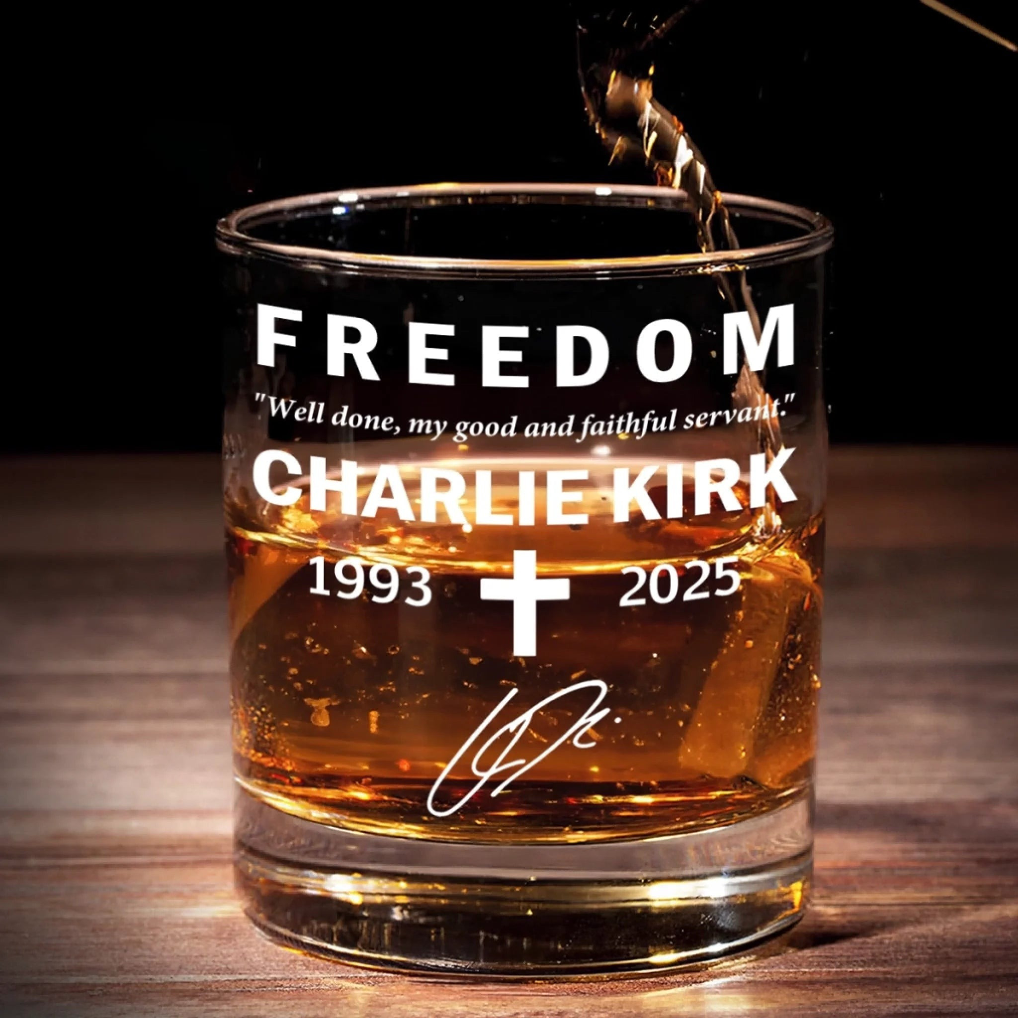 Freedom Charlie Kirk Whiskey Glass Turning Point USA Merch Charlie Kirk Funeral Merch