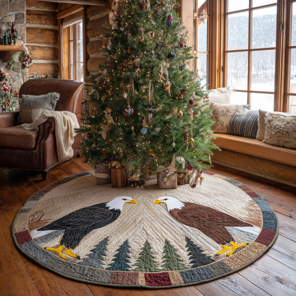 Freedom Crest Christmas Quilted Tree Skirt Holiday Decor Eagle Pattern Christmas Decor Ideas