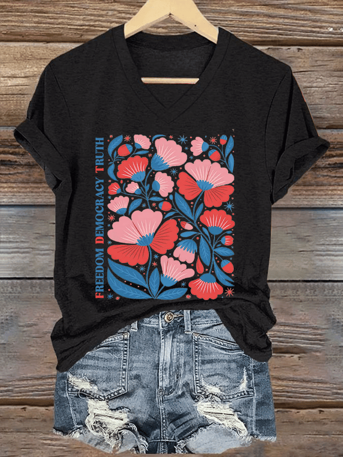 Freedom Democracy Truth Floral Shirt T-Shirt FDT Merch Protect Democracy Gifts For Women's