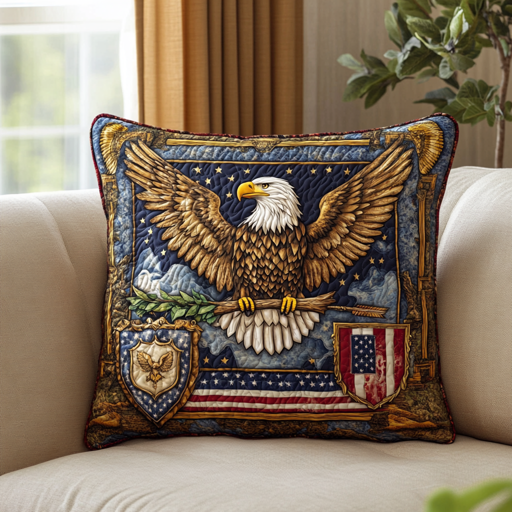 Freedom Eagle Quilted Pillow Case Home Decor Pillow Covers Best Eagle Items Gifts
