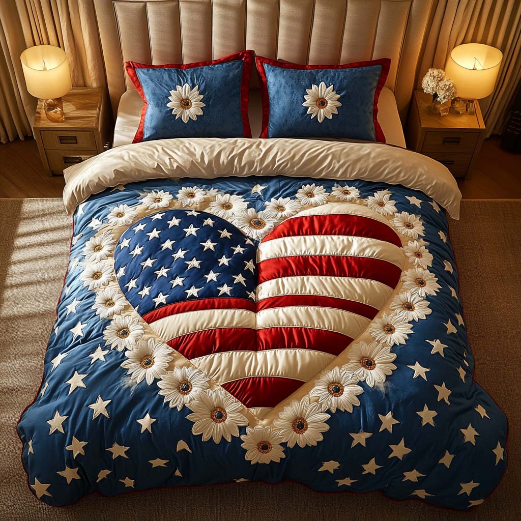 Freedom Embraced Quilted Bedding Set Bed Room Decoration Patriotic Gifts For Dad